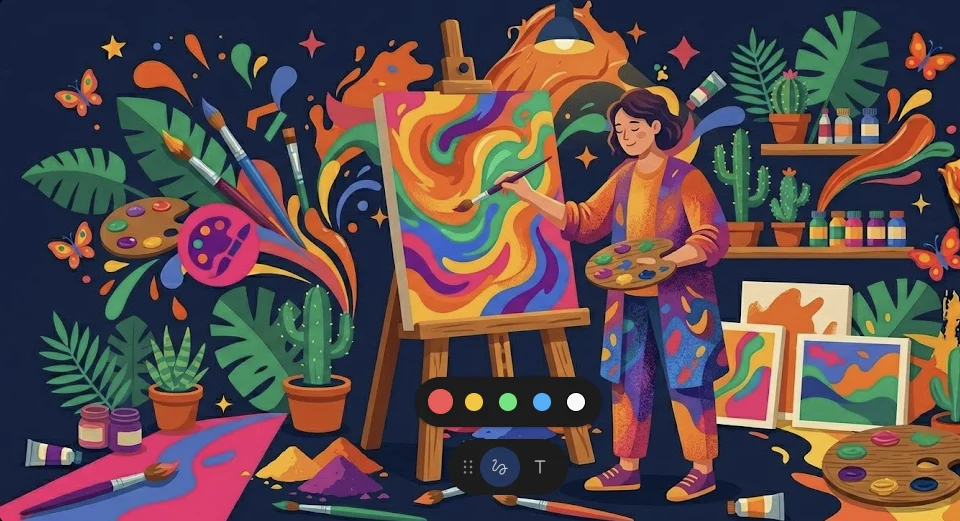 Adulto concentrado pintando con expresión de paz y satisfacción en clase de pintura para adultos