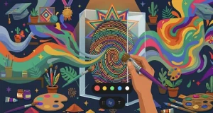 Pincel creando trazo único diferenciándose de trazos genéricos representando estilo propio como artista