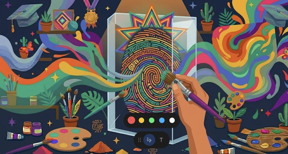 Pincel creando trazo único diferenciándose de trazos genéricos representando estilo propio como artista