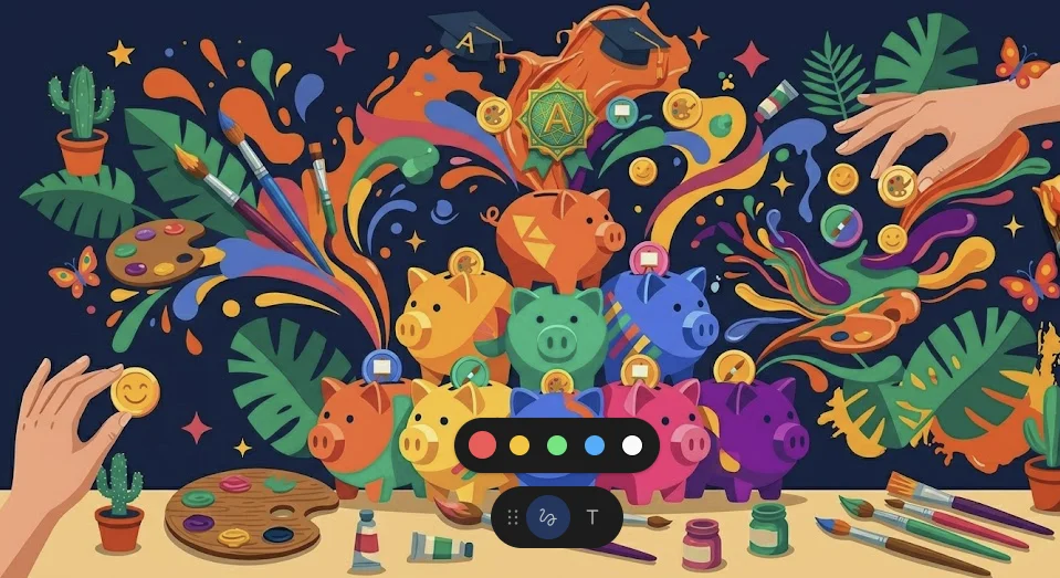 Alcancía con pinceles y paletas de colores representando inversión accesible en clases de pintura en México