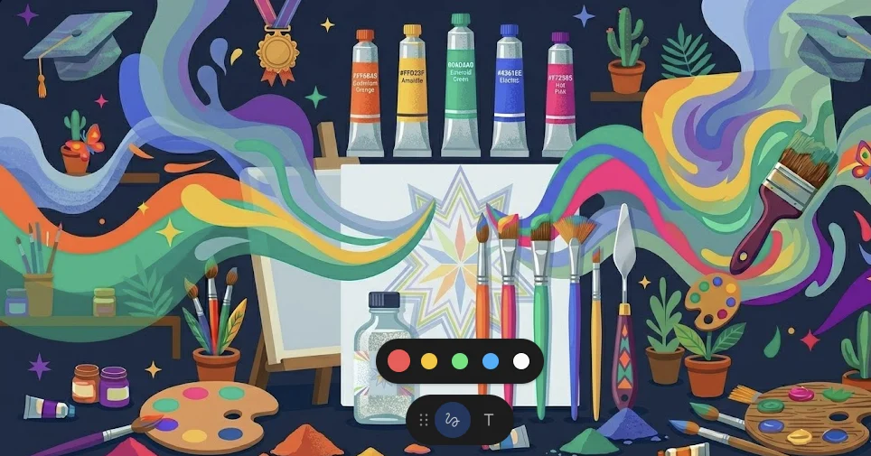 Flatlay de materiales esenciales para pintar al óleo tubos pinceles espátula y trementina