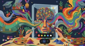 Rostro humano estilizado donde cada emoción se expresa con un color distinto para psicología del color